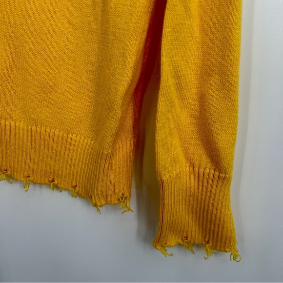 J. Society Women Yellow Distressed V-Neck Knit Pullover Sweater Top Small - Picture 3 of 7